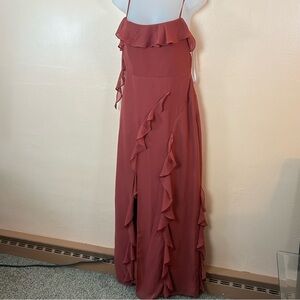 Barbie Azazie Terracotta Long Chiffon Ruffle Column Dress Formal Wedding A4 FLAW